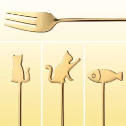 Fourchettes à Gâteaux Chat Et Poisson - Set De 6 Fourchettes à Gâteaux - Acier Inoxydable - Doré -Fournitures De Cuisine Boutique 1200x1200 591