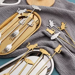 Fourchettes à Gâteaux Chat Et Poisson - Set De 6 Fourchettes à Gâteaux - Acier Inoxydable - Doré -Fournitures De Cuisine Boutique 1200x1200 592