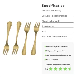 Cheqo® Fourchettes à Pâtisserie Dorées - Fourchettes à Fourchettes à Dessert Or - Couverts Or - Fourchettes à Gâteaux - Petites Fourchettes - Fourchettes à Cocktail - 4 Pièces - Or -Fournitures De Cuisine Boutique 1200x1200 595