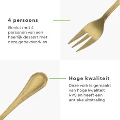 Cheqo® Fourchettes à Pâtisserie Dorées - Fourchettes à Fourchettes à Dessert Or - Couverts Or - Fourchettes à Gâteaux - Petites Fourchettes - Fourchettes à Cocktail - 4 Pièces - Or -Fournitures De Cuisine Boutique 1200x1200 596