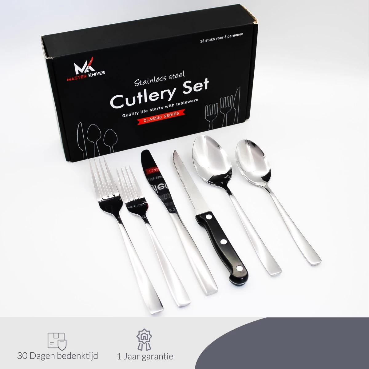 Master Knifes© Couverts Pour 6 Personnes (36 Pièces) - Cuillères, Couteaux, Fourchettes Et Couteaux à Steak - Passe Au Lave-vaisselle - Argent /acier Inoxydable 3 Master Knifes© Couverts Pour 6 Personnes (36 Pièces) - Cuillères, Couteaux, Fourchettes Et Couteaux à Steak - Passe Au Lave-vaisselle - Argent /acier Inoxydable – Image 3