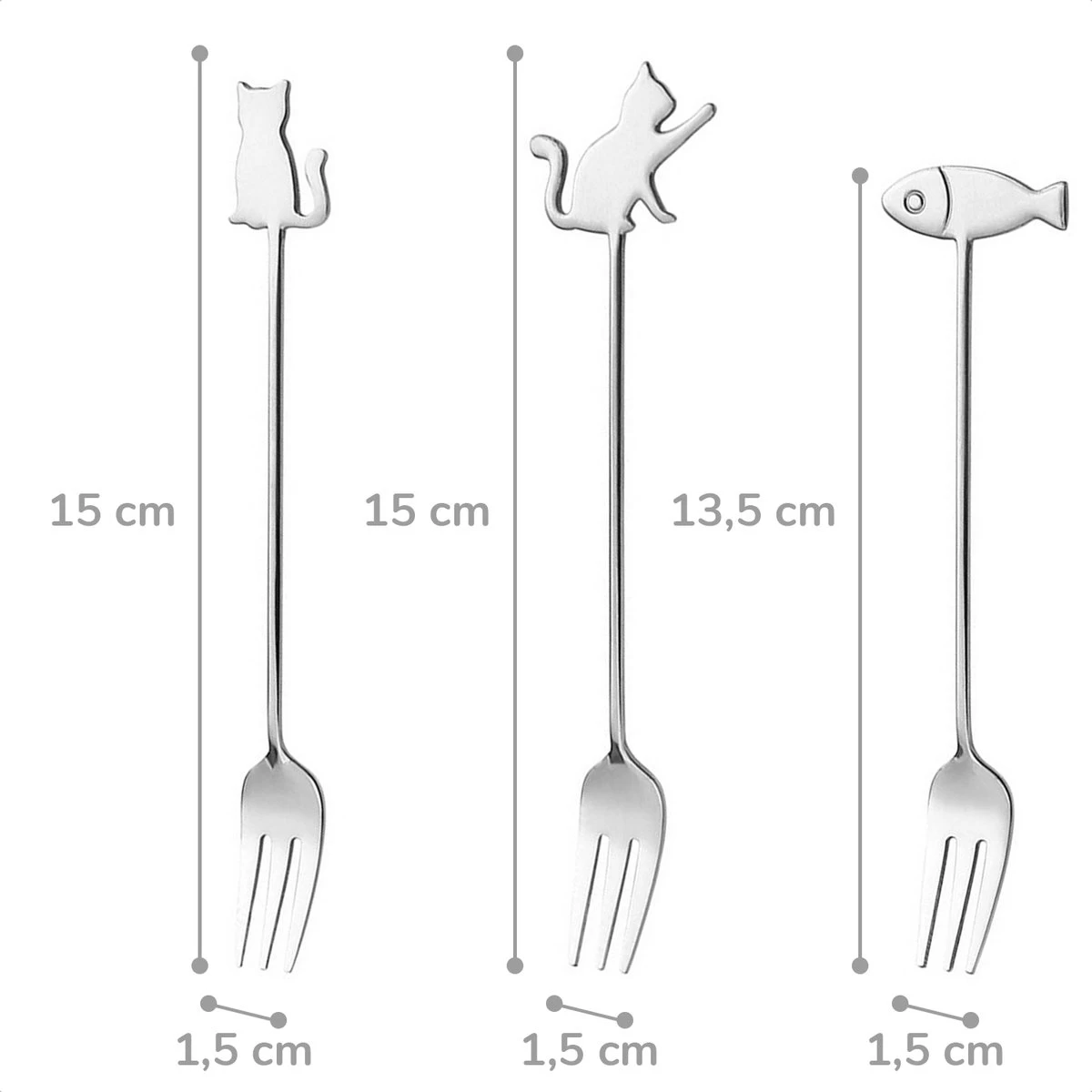 Fourchettes à Gâteau Chat Et Poisson - Set De 6 Fourchettes à Gâteau - Acier Inoxydable - Argent 2 Fourchettes à Gâteau Chat Et Poisson - Set De 6 Fourchettes à Gâteau - Acier Inoxydable - Argent – Image 2