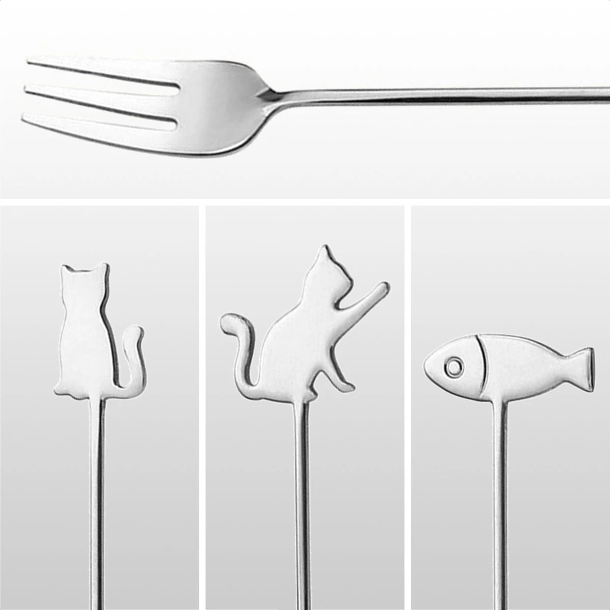 Fourchettes à Gâteau Chat Et Poisson - Set De 6 Fourchettes à Gâteau - Acier Inoxydable - Argent 3 Fourchettes à Gâteau Chat Et Poisson - Set De 6 Fourchettes à Gâteau - Acier Inoxydable - Argent – Image 3