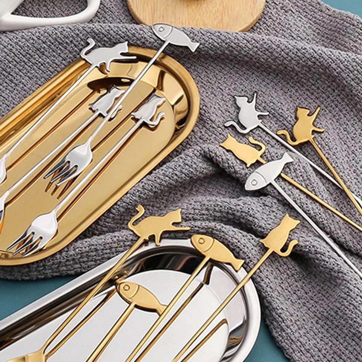 Fourchettes à Gâteau Chat Et Poisson - Set De 6 Fourchettes à Gâteau - Acier Inoxydable - Argent 5 Fourchettes à Gâteau Chat Et Poisson - Set De 6 Fourchettes à Gâteau - Acier Inoxydable - Argent – Image 5