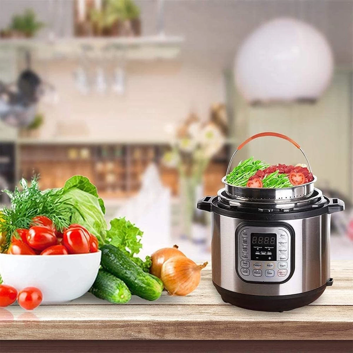 Insert Vapeur Inox, Accessoires Instant Pot, Panier Cuisson Légumes Vapeur, Cuiseur Vapeur Pour Autocuiseur Avec Poignée En Silicone Pour Cuire à La Vapeur Légumes, Fruits Et œufs (3 M²) 2 Insert Vapeur Inox, Accessoires Instant Pot, Panier Cuisson Légumes Vapeur, Cuiseur Vapeur Pour Autocuiseur Avec Poignée En Silicone Pour Cuire à La Vapeur Légumes, Fruits Et œufs (3 M²) – Image 2