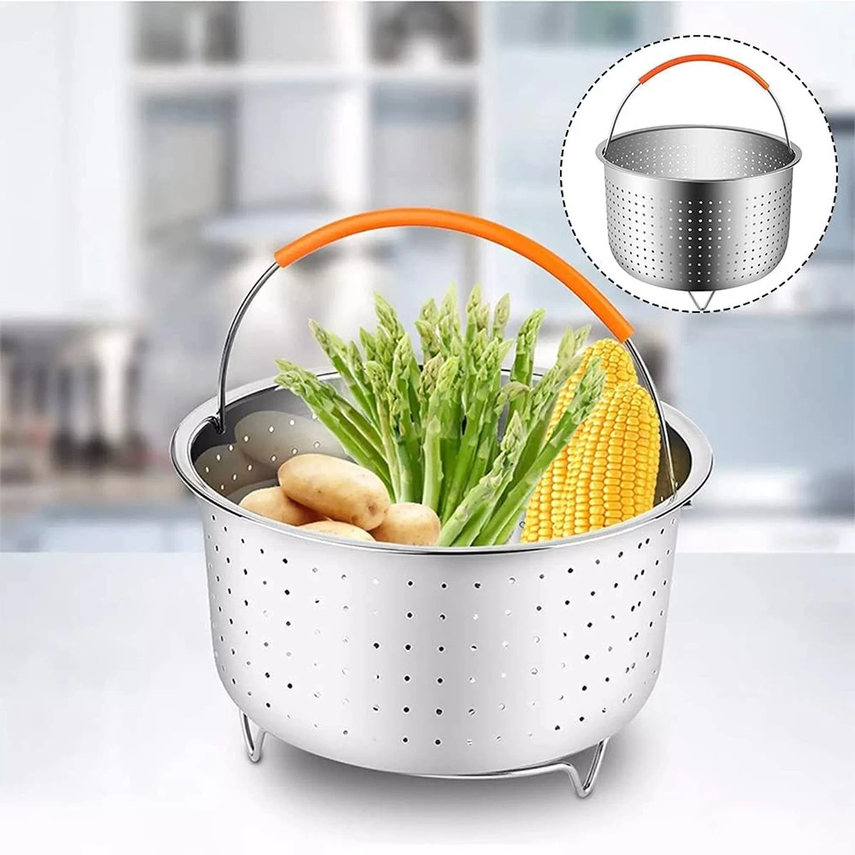 Insert Vapeur Inox, Accessoires Instant Pot, Panier Cuisson Légumes Vapeur, Cuiseur Vapeur Pour Autocuiseur Avec Poignée En Silicone Pour Cuire à La Vapeur Légumes, Fruits Et œufs (3 M²) 4 Insert Vapeur Inox, Accessoires Instant Pot, Panier Cuisson Légumes Vapeur, Cuiseur Vapeur Pour Autocuiseur Avec Poignée En Silicone Pour Cuire à La Vapeur Légumes, Fruits Et œufs (3 M²) – Image 4