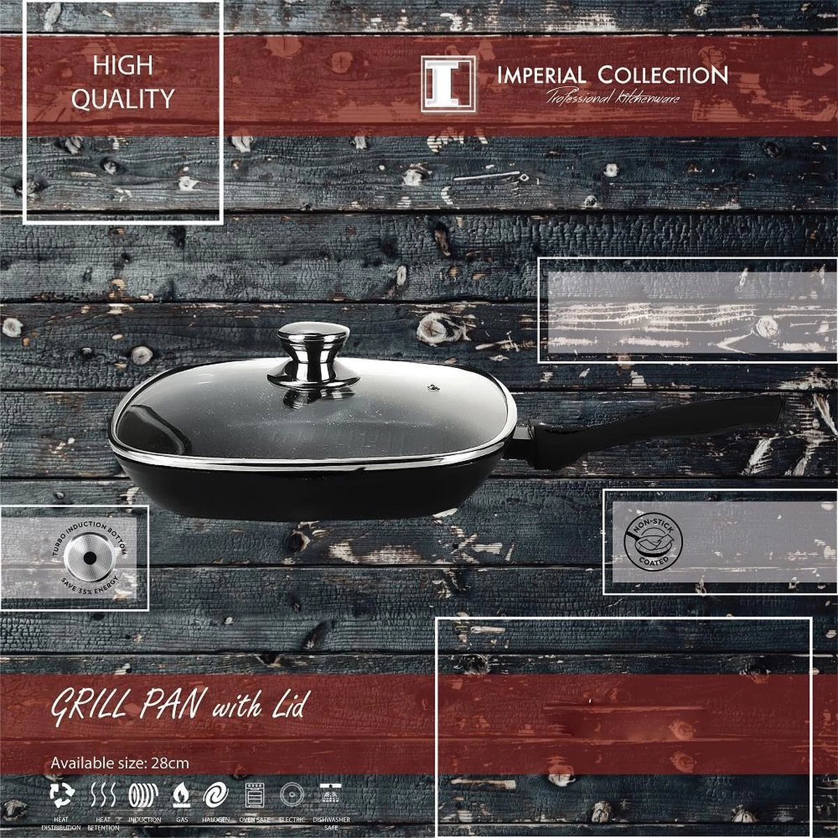 Imperial Collection: Poêle à Griller En Fonte Avec Revêtement En Marbre Et Couvercle - ⌀ 28cm - Poignée Fixe - Pan Avec Couvercle - Sans PFOA / PLOMB 3 Imperial Collection: Poêle à Griller En Fonte Avec Revêtement En Marbre Et Couvercle - ⌀ 28cm - Poignée Fixe - Pan Avec Couvercle - Sans PFOA / PLOMB – Image 3