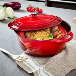 Poêle En Fonte émaillée - Grande Poêle En Fonte D'une Capacité De 5,6 Litres - Poêle Allant Au Four, Avec Maniques Et Dessous De Plat En Silicone -Fournitures De Cuisine Boutique 1200x1200 695