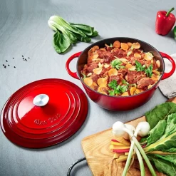 Poêle En Fonte émaillée - Grande Poêle En Fonte D'une Capacité De 5,6 Litres - Poêle Allant Au Four, Avec Maniques Et Dessous De Plat En Silicone -Fournitures De Cuisine Boutique 1200x1200 696