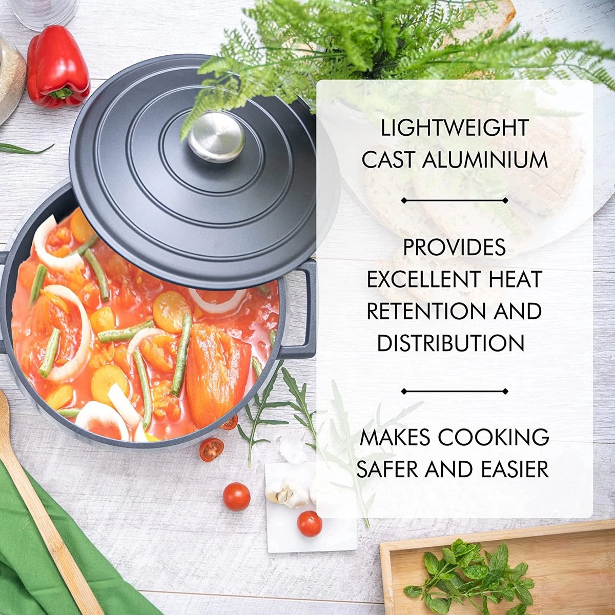 Cocotte Fonte Nuovva Avec Couvercle - 3,9L / 28cm - Revêtement Antiadhésif - Poignées Ergonomiques - Cocotte Passe Au Four - Idéale Pour La Cuisson Classique Cocotte Fonte 29 Cm - Convient à Toutes Les Sources De Chaleur 2 Cocotte Fonte Nuovva Avec Couvercle - 3,9L / 28cm - Revêtement Antiadhésif - Poignées Ergonomiques - Cocotte Passe Au Four - Idéale Pour La Cuisson Classique Cocotte Fonte 29 Cm - Convient à Toutes Les Sources De Chaleur – Image 2