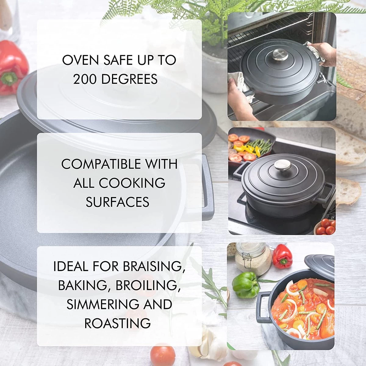 Cocotte Fonte Nuovva Avec Couvercle - 3,9L / 28cm - Revêtement Antiadhésif - Poignées Ergonomiques - Cocotte Passe Au Four - Idéale Pour La Cuisson Classique Cocotte Fonte 29 Cm - Convient à Toutes Les Sources De Chaleur 3 Cocotte Fonte Nuovva Avec Couvercle - 3,9L / 28cm - Revêtement Antiadhésif - Poignées Ergonomiques - Cocotte Passe Au Four - Idéale Pour La Cuisson Classique Cocotte Fonte 29 Cm - Convient à Toutes Les Sources De Chaleur – Image 3