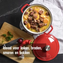 Poêle En Fonte Daumonet - Cocotte Rond - Ø 26 Cm - 5,4 Litres - Émail - Convient à Toutes Les Sources De Chaleur - Electrique - Gaz - Halogène - Induction - Céramique - Va Au Lave-vaisselle - Rouge Cérise -Fournitures De Cuisine Boutique 1200x1200 746