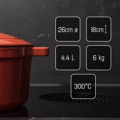 Poêle En Fonte Daumonet - Cocotte Rond - Ø 26 Cm - 5,4 Litres - Émail - Convient à Toutes Les Sources De Chaleur - Electrique - Gaz - Halogène - Induction - Céramique - Va Au Lave-vaisselle - Rouge Cérise -Fournitures De Cuisine Boutique 1200x1200 749
