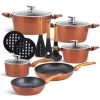 Edënbërg Copper Line - Ensemble De Batterie De Cuisine De Luxe De 15 Pièces En Aluminium Forgé - Cuivre / Métallisé
