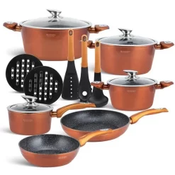 Edënbërg Copper Line - Ensemble De Batterie De Cuisine De Luxe De 15 Pièces En Aluminium Forgé - Cuivre / Métallisé
