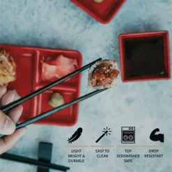 GOLIBER Set De Plats à Sushi Japonais En Mélamine (8 Pièces) - Contient 2 Plats Noirs, 2 Bols à Sauce, 2 Baguettes Et 2 Plateaux à Baguettes - Set De Plats Asiatiques (Rouge) -Fournitures De Cuisine Boutique 1200x1200 80
