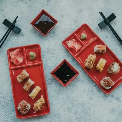 GOLIBER Set De Plats à Sushi Japonais En Mélamine (8 Pièces) - Contient 2 Plats Noirs, 2 Bols à Sauce, 2 Baguettes Et 2 Plateaux à Baguettes - Set De Plats Asiatiques (Rouge) -Fournitures De Cuisine Boutique 1200x1200 81