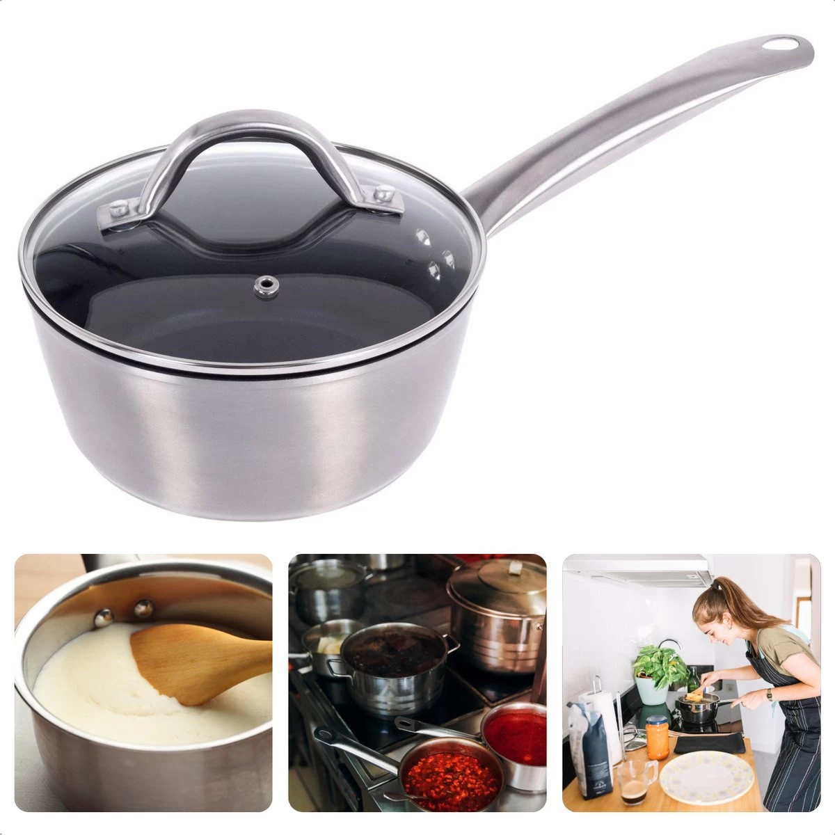 Casserole Cheqo® Aluminium - Ø 18cm - 2.5L - Couvercle Inclus - Tous Feux - Gaz, Electrique, Céramique, Induction, Halogène, Four - Passe Au Lave-Vaisselle - Sans PFOA 1 Casserole Cheqo® Aluminium - Ø 18cm - 2.5L - Couvercle Inclus - Tous Feux - Gaz, Electrique, Céramique, Induction, Halogène, Four - Passe Au Lave-Vaisselle - Sans PFOA