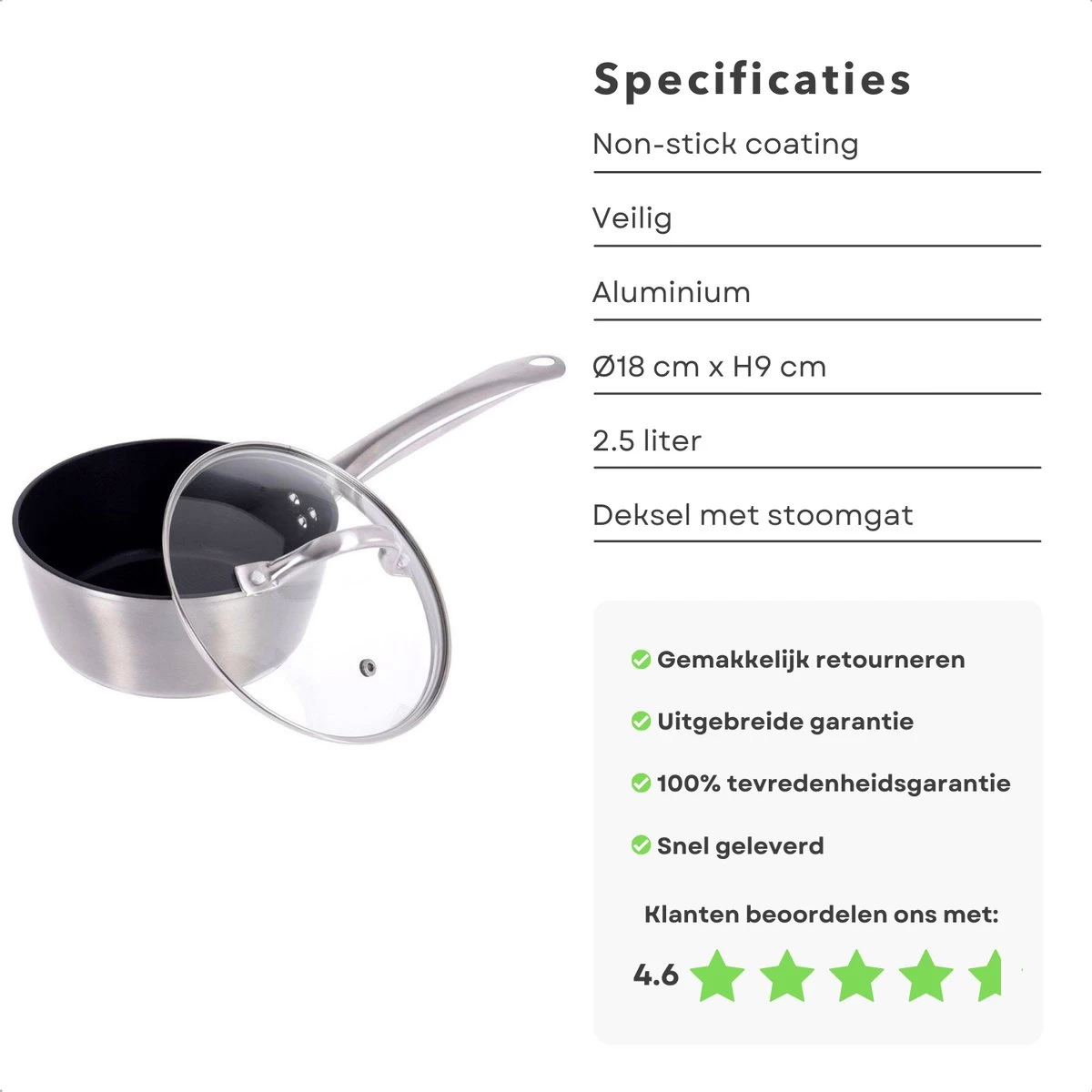 Casserole Cheqo® Aluminium - Ø 18cm - 2.5L - Couvercle Inclus - Tous Feux - Gaz, Electrique, Céramique, Induction, Halogène, Four - Passe Au Lave-Vaisselle - Sans PFOA 4 Casserole Cheqo® Aluminium - Ø 18cm - 2.5L - Couvercle Inclus - Tous Feux - Gaz, Electrique, Céramique, Induction, Halogène, Four - Passe Au Lave-Vaisselle - Sans PFOA – Image 4