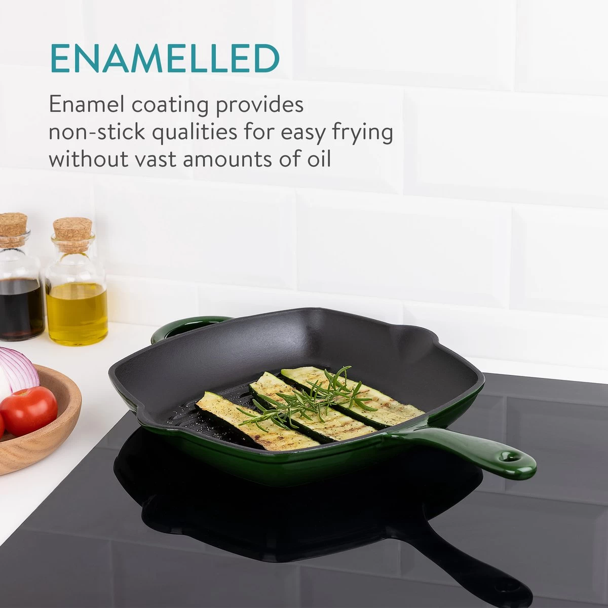 Poêle à Griller En Fonte Navaris 28 Cm - Poêle Professionnelle Avec Revêtement Antiadhésif - Pour Rôtir Et Griller De La Viande, Du Poisson Et Des Légumes Sur N'importe Quelle Cuisinière 5 Poêle à Griller En Fonte Navaris 28 Cm - Poêle Professionnelle Avec Revêtement Antiadhésif - Pour Rôtir Et Griller De La Viande, Du Poisson Et Des Légumes Sur N'importe Quelle Cuisinière – Image 5