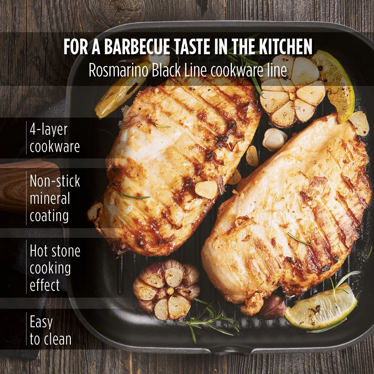 Poêle Grill Rosmarino Black Line 28cm & Poêle Wok 30cm - 100% Sans PFAS & PFOA - Fonte D'aluminium - Revêtement Minéral Antiadhésif - Poignée Ergonomique - Convient à Toutes Les Sources De Chaleur & Lave-vaisselle 5 Poêle Grill Rosmarino Black Line 28cm & Poêle Wok 30cm - 100% Sans PFAS & PFOA - Fonte D'aluminium - Revêtement Minéral Antiadhésif - Poignée Ergonomique - Convient à Toutes Les Sources De Chaleur & Lave-vaisselle – Image 5