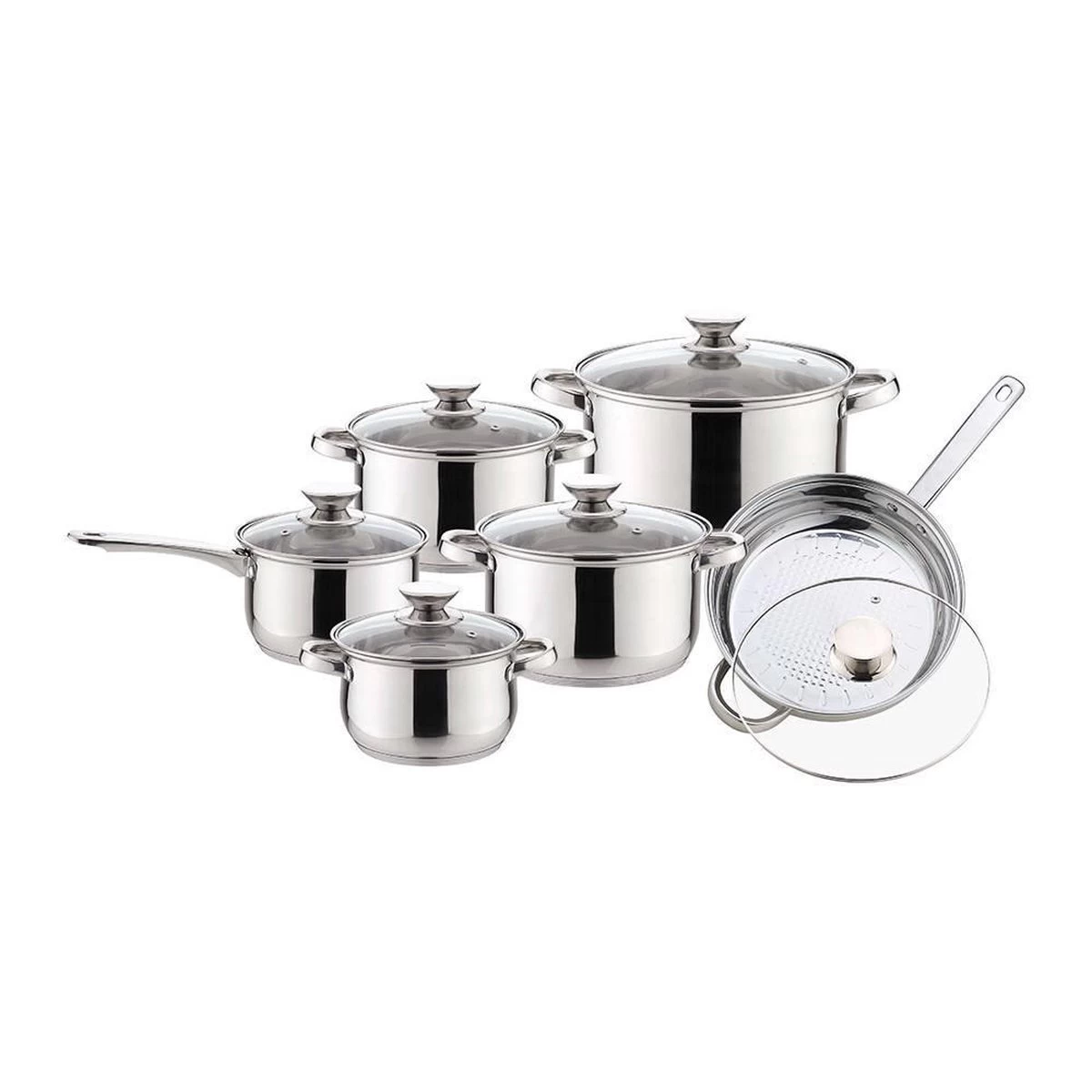 Ensemble De Batterie De Cuisine De Luxe Suisse, 12 Pièces, Couvercle En Verres Avec Poêle à Frire 1 Ensemble De Batterie De Cuisine De Luxe Suisse, 12 Pièces, Couvercle En Verres Avec Poêle à Frire