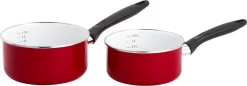 Lite-Body - Back To Basics - Batterie De Cuisine - Émail - 2 Pièces - Casserole Ø 16cm Et Ø 18 Cm - Rouge Rubis