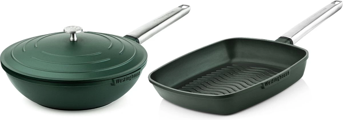 Batterie De Cuisine Westinghouse - Série Performance Poêle Wok 28 Cm + Poêle Grill 28 Cm - Vert 1 Batterie De Cuisine Westinghouse - Série Performance Poêle Wok 28 Cm + Poêle Grill 28 Cm - Vert