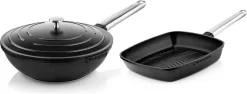 Westinghouse Batterie De Cuisine - Poêle Wok 28 Cm + Poêle Grill 28 Cm - Série Performance - Zwart