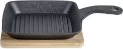 Poêle à Griller Cosy & Trendy - Zwart - 15x15x2cm - Base En Bamboo - Fonte Et E-cuisine Yourkitchen Delicious Tasty Recipes