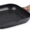 Rosmarino Black Line - Poêle à Griller - 28cm - 100% Sans PFAS & PFOA - Fonte D'aluminium - Revêtement Minéral Antiadhésif - Poignée Ergonomique - Convient à Tous Feux & Lave-vaisselle