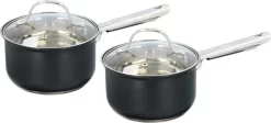 Alpina Set De 2 Casseroles Avec Couvercle Transparent - 1,5 Litre - Inox - 9,5 X 16 X 32 Cm - Toutes Sources De Chaleur