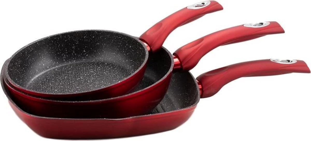 Edënbërg Red Line - Casseroles De Luxe - Set - 2 X Poêle à Frire Surélevée + Poêle à Griller - Revêtement Antiadhésif 3 Couches - Rouge 1 Edënbërg Red Line - Casseroles De Luxe - Set - 2 X Poêle à Frire Surélevée + Poêle à Griller - Revêtement Antiadhésif 3 Couches - Rouge