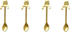 4 Cuillères à Café Hanging Cat - Café Et Thé - Cuillère à Motif De Chat - Cuillère à Café - Acier Inoxydable - Doré