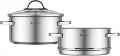 Set De 3 Pièces De Casseroles à Vapeur De Luxe - Cuiseur Vapeur En Acier Inoxydable Brillant 18/10 - Kassel ALICE 20 X 10 Cm / 3,2 L - CHROME