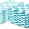 Set Essuies De Vaisselle Et Torchons Turquoise - Set De 12 - Carreaux - Essuies De Vaisselle Block - 100% Coton - 6 Torchons Restauration - 65x65cm - 6 Torchons - 50x50cm