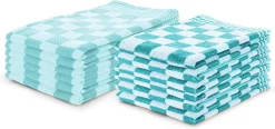 Set Essuies De Vaisselle Et Torchons Turquoise - Set De 12 - Carreaux - Essuies De Vaisselle Block - 100% Coton - 6 Torchons Restauration - 65x65cm - 6 Torchons - 50x50cm