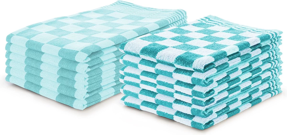 Set Essuies De Vaisselle Et Torchons Turquoise - Set De 12 - Carreaux - Essuies De Vaisselle Block - 100% Coton - 6 Torchons Restauration - 65x65cm - 6 Torchons - 50x50cm 1 Set Essuies De Vaisselle Et Torchons Turquoise - Set De 12 - Carreaux - Essuies De Vaisselle Block - 100% Coton - 6 Torchons Restauration - 65x65cm - 6 Torchons - 50x50cm
