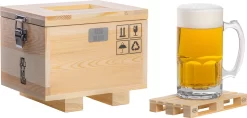 Labyrinth - Verre à Bière Dans Une Boîte En Bois (27x21x21 Cm) Avec Sous-verre En Bois - Chope à Bière 1 Litre - Coffret Cadeau