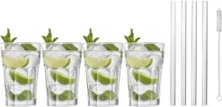 4x Verres à Verres à Cocktail / Verres à Mojito Transparents 410 Ml - Y Compris 4x Pailles En Verre Réutilisables