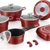 Ensemble De Casseroles Royalty Line - 15 Pièces - Couvercles - Y Compris Les Couvercles En Verres Et Les Poignées Amovibles - Bordeaux