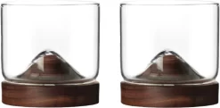 Verre à Whisky Aretica - Set De 2 - 250 Ml - Y Compris Sous-verre - Coffret Cadeau Whisky - Verres - Verres à Verres à Whisky - Marron - Glas - Bois - 7,3 X 7,3 X 7 Cm