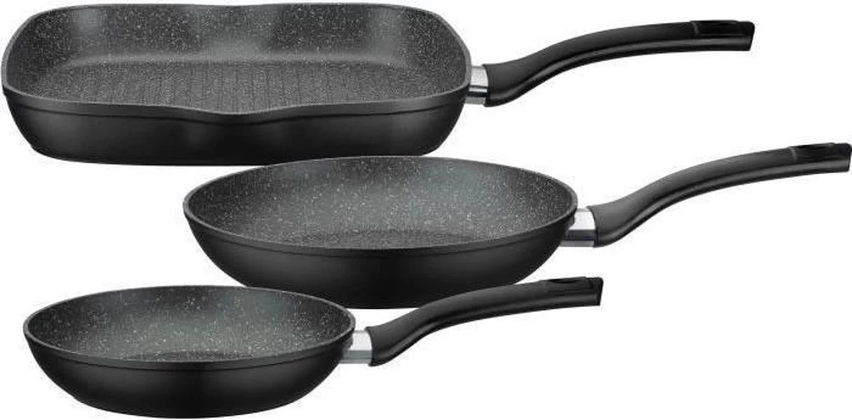 GSW - 209359 - Set De 3 Poêles Et Grill - Aluminium Forgé - GOURMET GRANITE - 20/24/28 Cm - Revêtement Antiadhésif VITAFLON GRANIT 1 GSW - 209359 - Set De 3 Poêles Et Grill - Aluminium Forgé - GOURMET GRANITE - 20/24/28 Cm - Revêtement Antiadhésif VITAFLON GRANIT