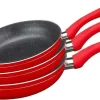 Swiss Pro+ | Batterie De Cuisine 3 Pièces - Revêtement Antiadhésif En Marbre | Poêle à Frire 3 Pièces | Rouge