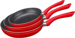 Swiss Pro+ | Batterie De Cuisine 3 Pièces - Revêtement Antiadhésif En Marbre | Poêle à Frire 3 Pièces | Rouge