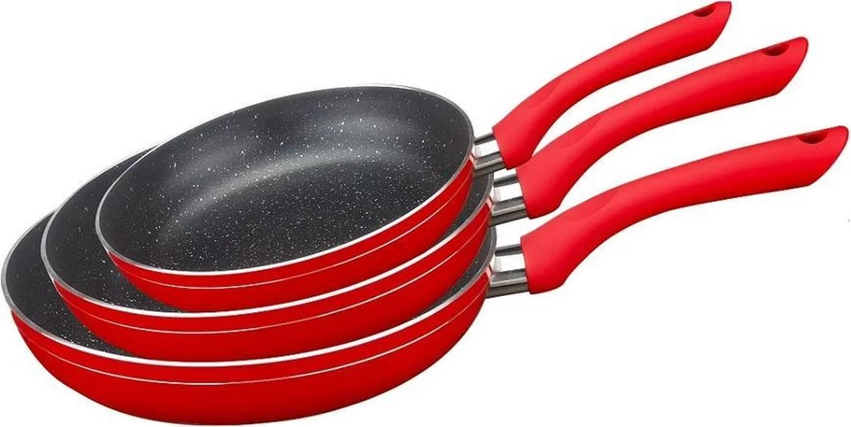 Swiss Pro+ | Batterie De Cuisine 3 Pièces - Revêtement Antiadhésif En Marbre | Poêle à Frire 3 Pièces | Rouge 1 Swiss Pro+ | Batterie De Cuisine 3 Pièces - Revêtement Antiadhésif En Marbre | Poêle à Frire 3 Pièces | Rouge