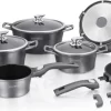 Ensemble De Casseroles Royalty Line 14 Pièces – Revêtement Antiadhésif En Marbre – Pour Toutes Les Sources De Chaleur – Grijs