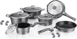 Ensemble De Casseroles Royalty Line 14 Pièces – Revêtement Antiadhésif En Marbre – Pour Toutes Les Sources De Chaleur – Grijs
