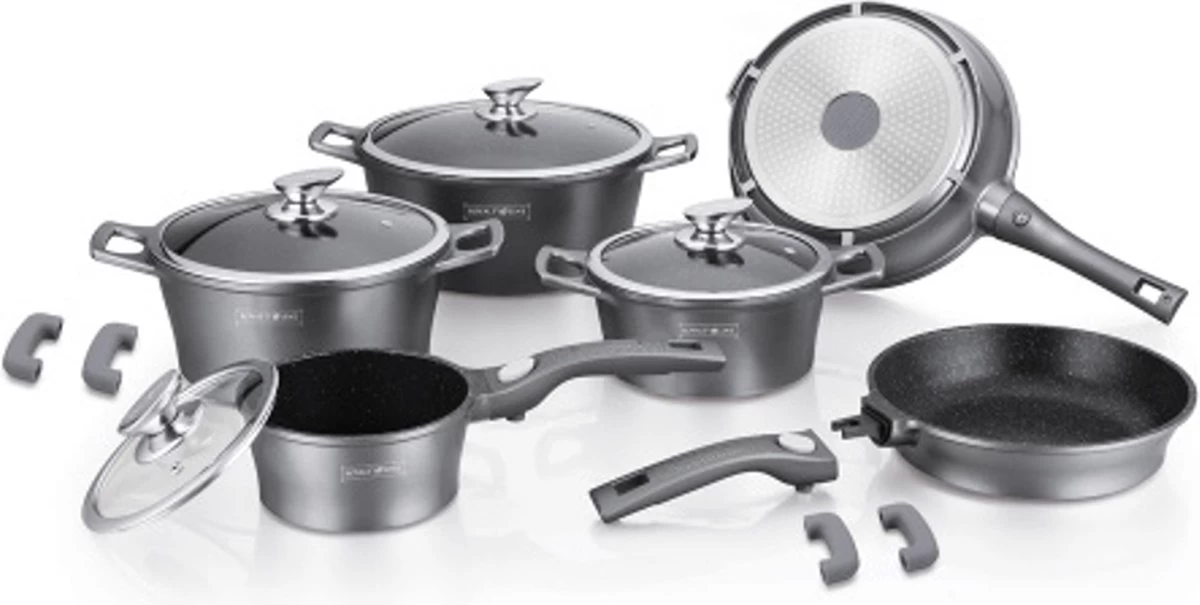 Ensemble De Casseroles Royalty Line 14 Pièces – Revêtement Antiadhésif En Marbre – Pour Toutes Les Sources De Chaleur – Grijs 1 Ensemble De Casseroles Royalty Line 14 Pièces – Revêtement Antiadhésif En Marbre – Pour Toutes Les Sources De Chaleur – Grijs