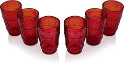 ARTICLES MÉNAGERS COMPLETS | Gobelets En Verres | Set De 6 Verres à Boire | Motif En Relief De 11 Oz | Gobelets Pour Eau, Thé Glacé, Jus (rouge) -Fournitures De Cuisine Boutique 1200x609 1